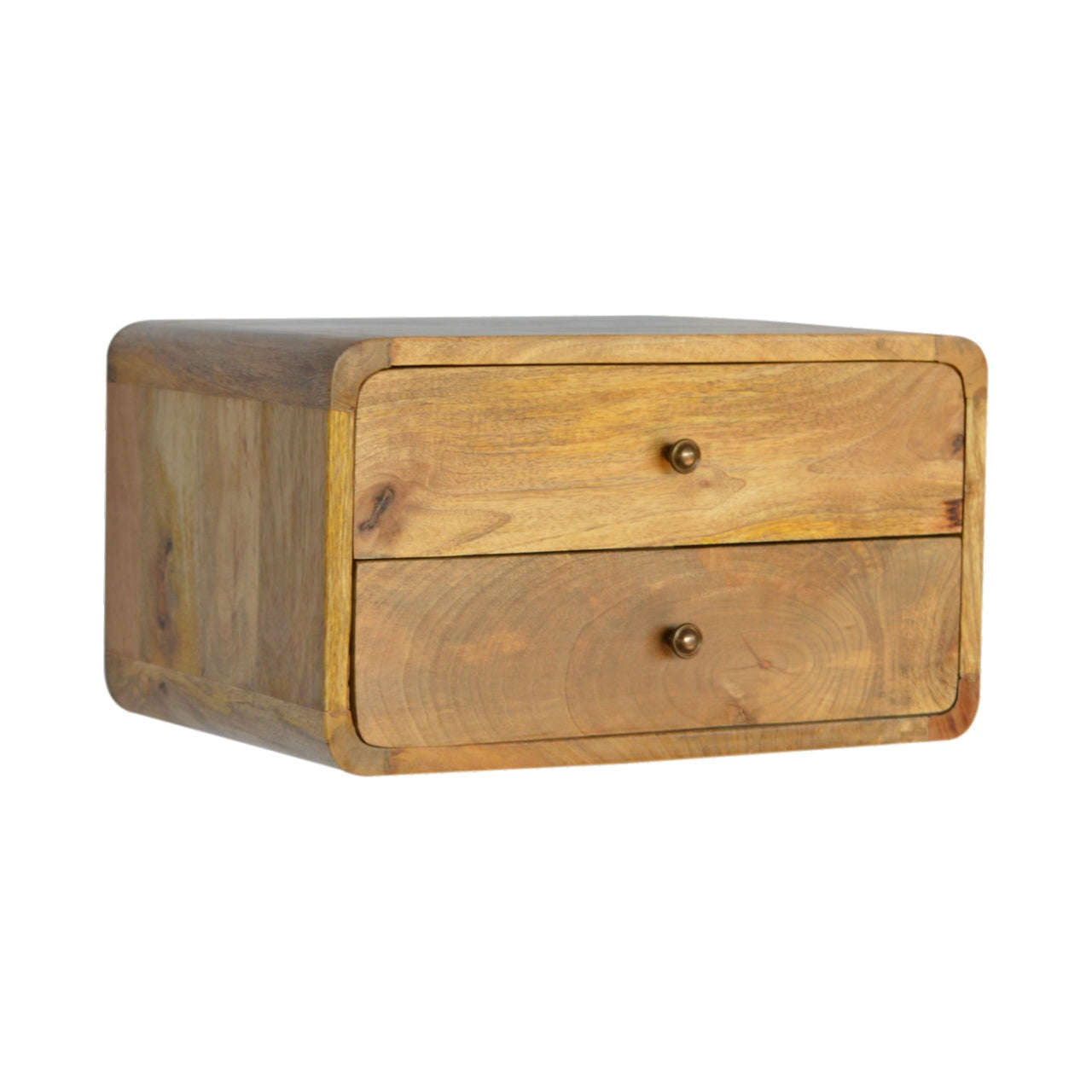 Ashpinoke:2 Drawer Curved Wall Mounted Oak-ish Bedside-Bedsides-Artisan