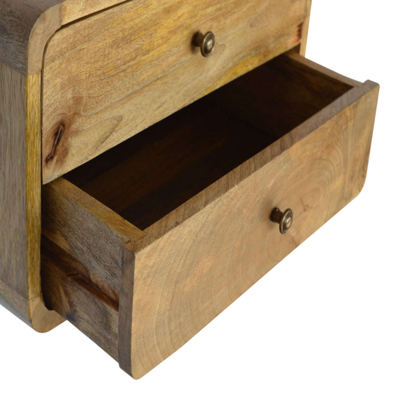 Ashpinoke:2 Drawer Curved Wall Mounted Oak-ish Bedside-Bedsides-Artisan