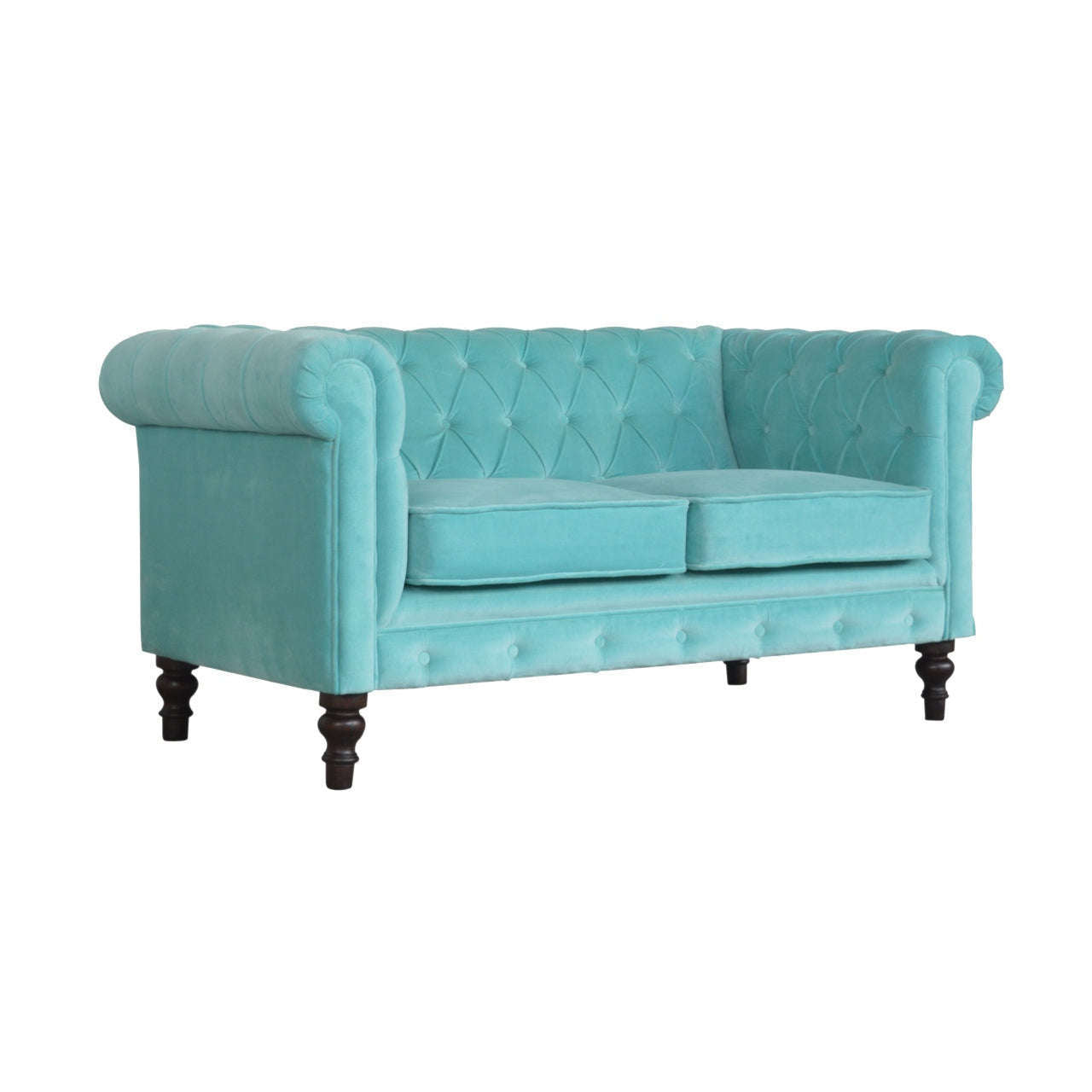 Ashpinoke:Aqua Velvet Chesterfield Sofa-Sofas-Artisan