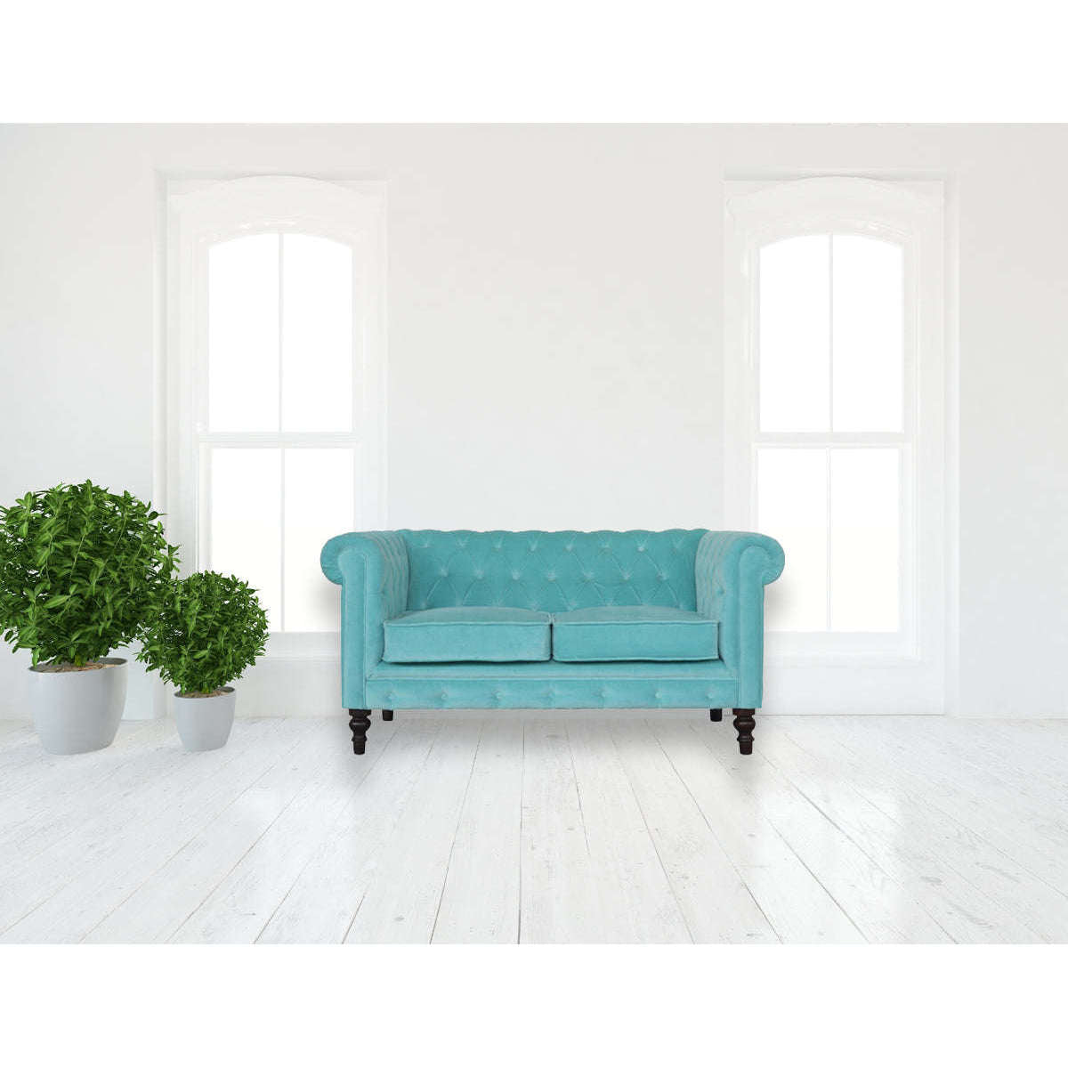 Ashpinoke:Aqua Velvet Chesterfield Sofa-Sofas-Artisan