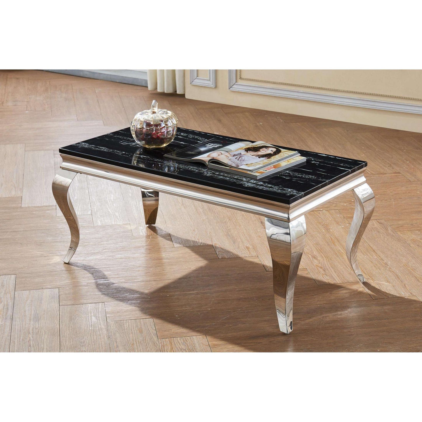 Ashpinoke:Arriana Marble Coffee Table with Stainless Steel Base-Coffee Tables-Heartlands Furniture