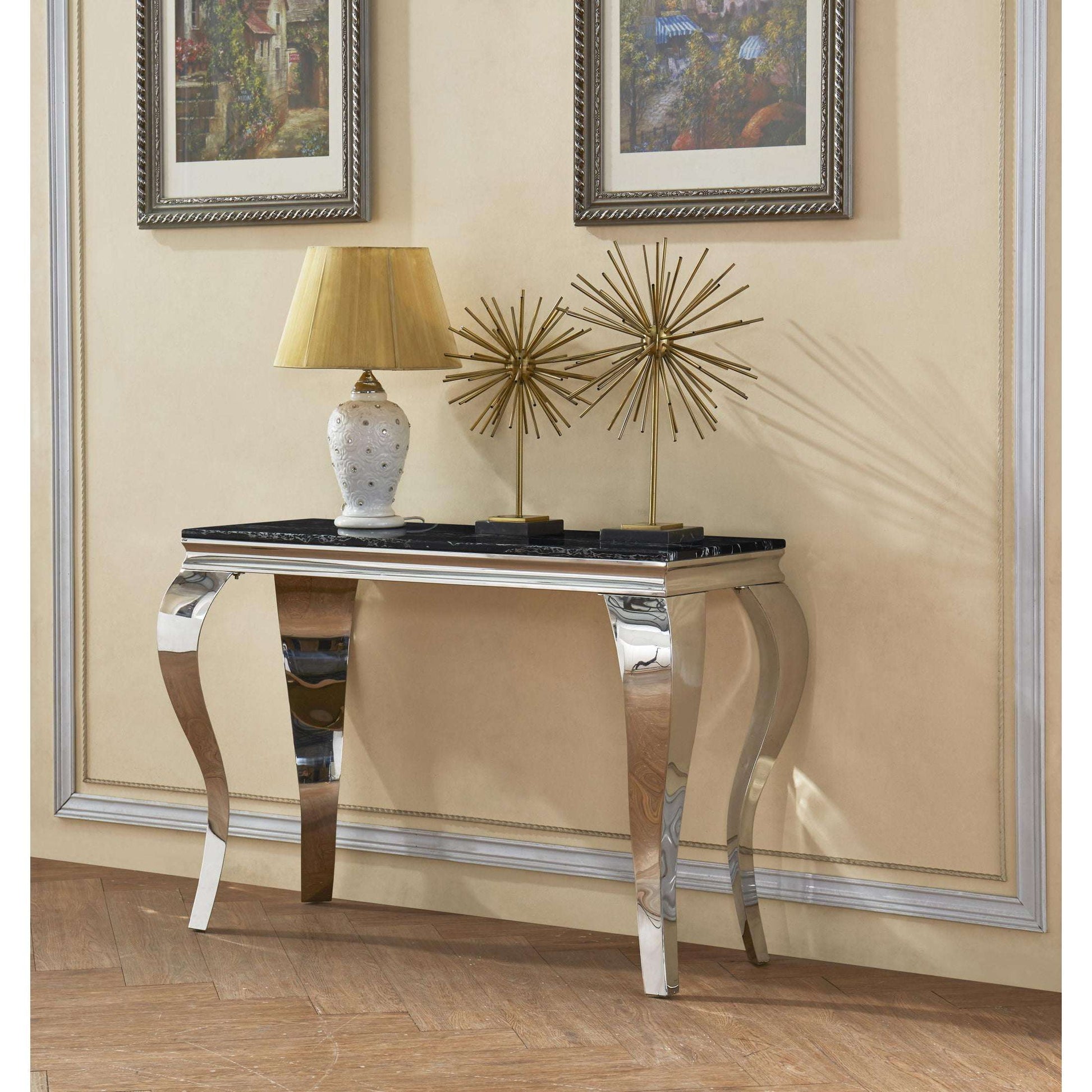 Ashpinoke:Arriana Marble Console Table with Stainless Steel Base-Console and Hall Tables-Heartlands Furniture