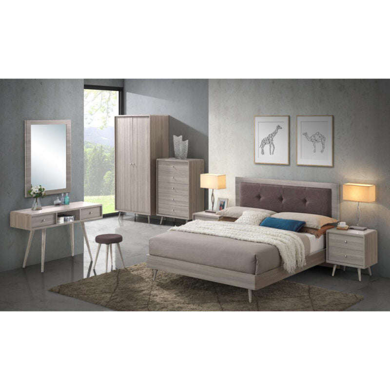 Ashpinoke:Belvoir Double Bed Grey Oak & Mocca Fabric-Double Beds-Heartlands Furniture