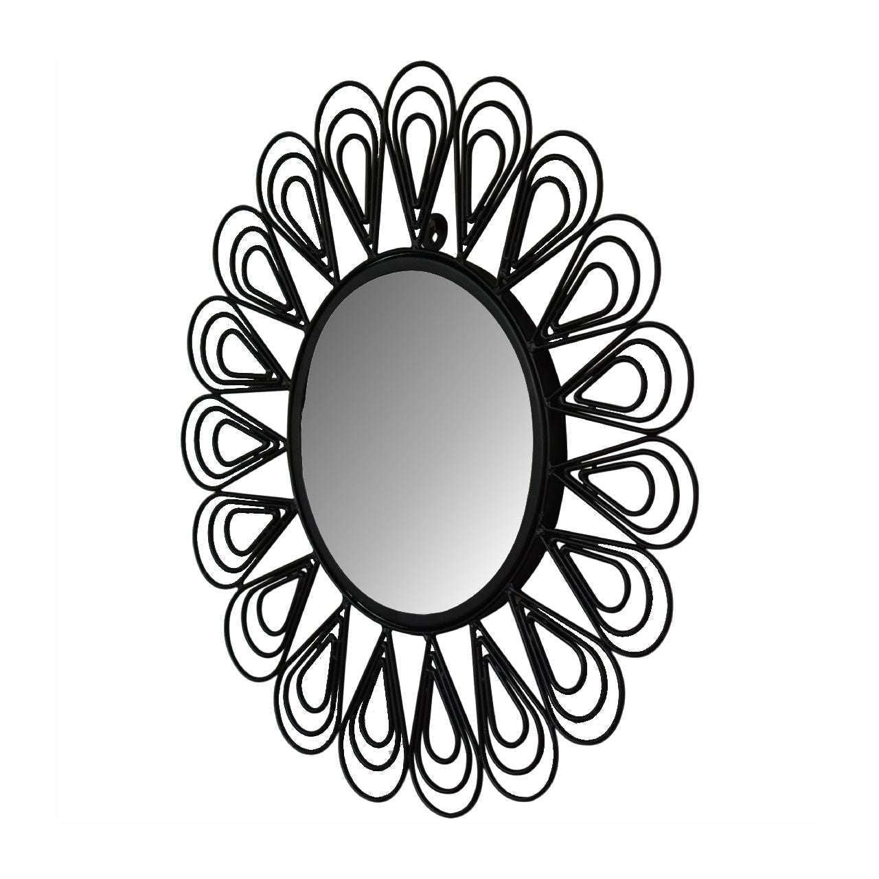 Ashpinoke:Black Coated Wired Flower Mirror-Mirrors-Artisan