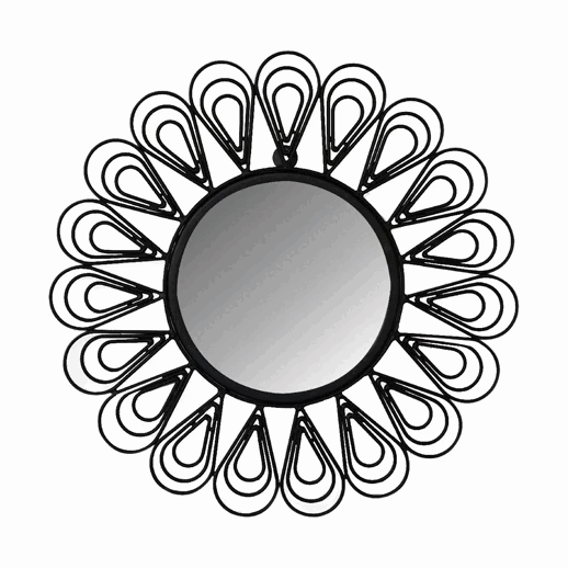 Ashpinoke:Black Coated Wired Flower Mirror-Mirrors-Artisan