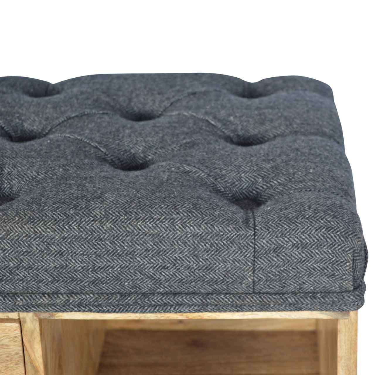 Ashpinoke:Black Tweed 6 Slot Shoe Storage Bench-Benches-Artisan