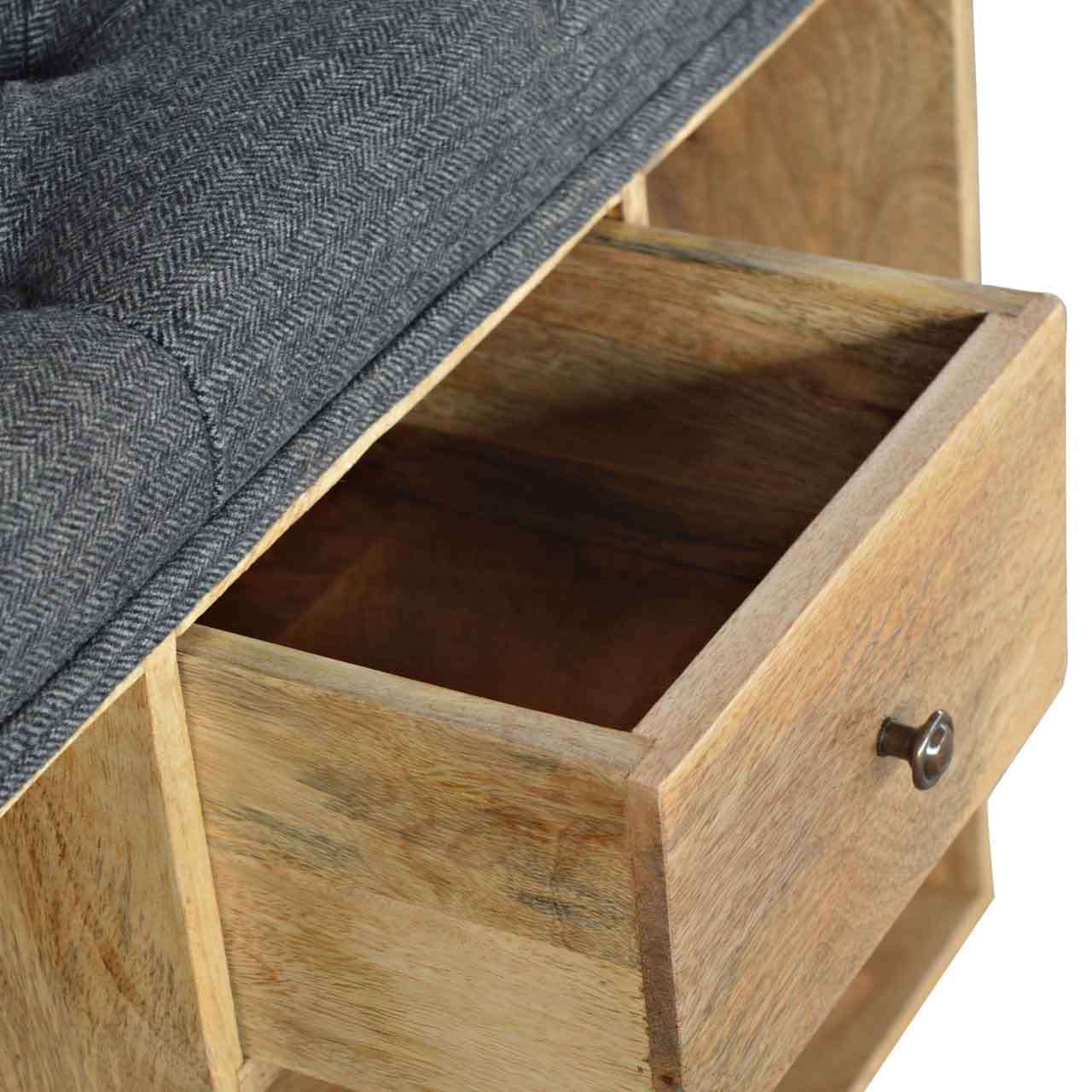 Ashpinoke:Black Tweed 6 Slot Shoe Storage Bench-Benches-Artisan