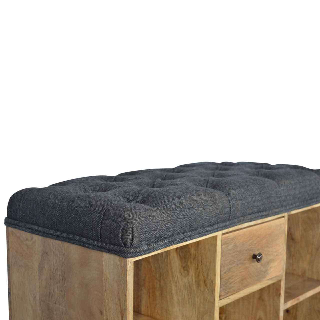 Ashpinoke:Black Tweed 6 Slot Shoe Storage Bench-Benches-Artisan