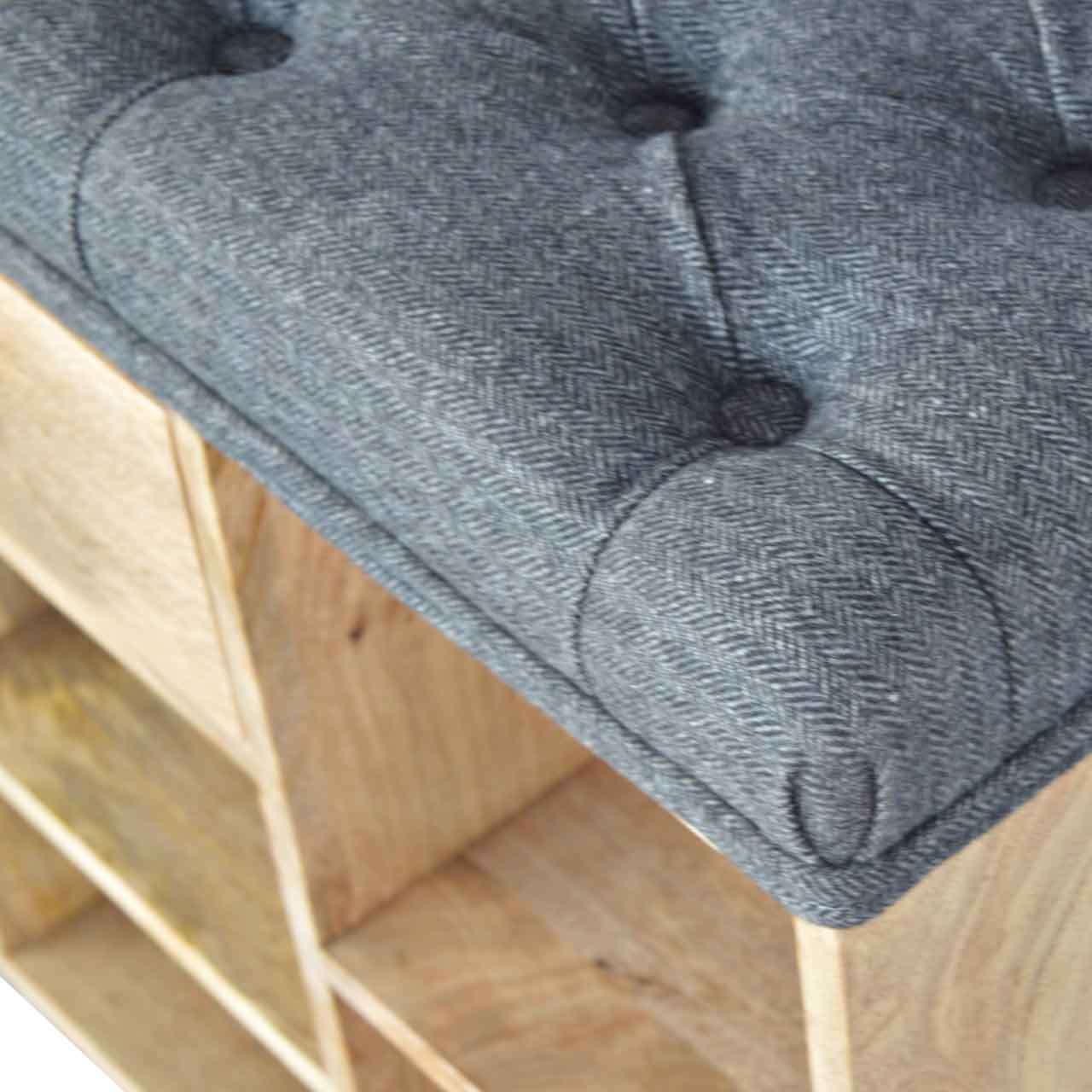 Ashpinoke:Black Tweed 6 Slot Shoe Storage Bench-Benches-Artisan