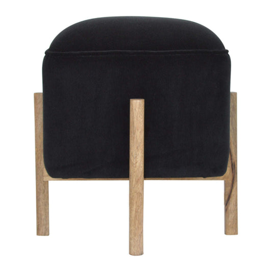 Ashpinoke:Black Velvet Footstool with Solid Wood Legs-Footstools-Artisan