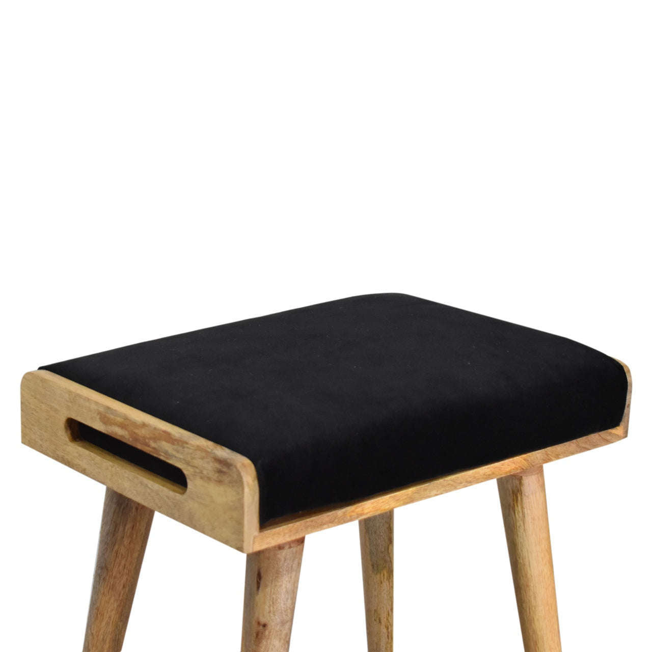 Ashpinoke:Black Velvet Tray Style Footstool-Footstools-Artisan