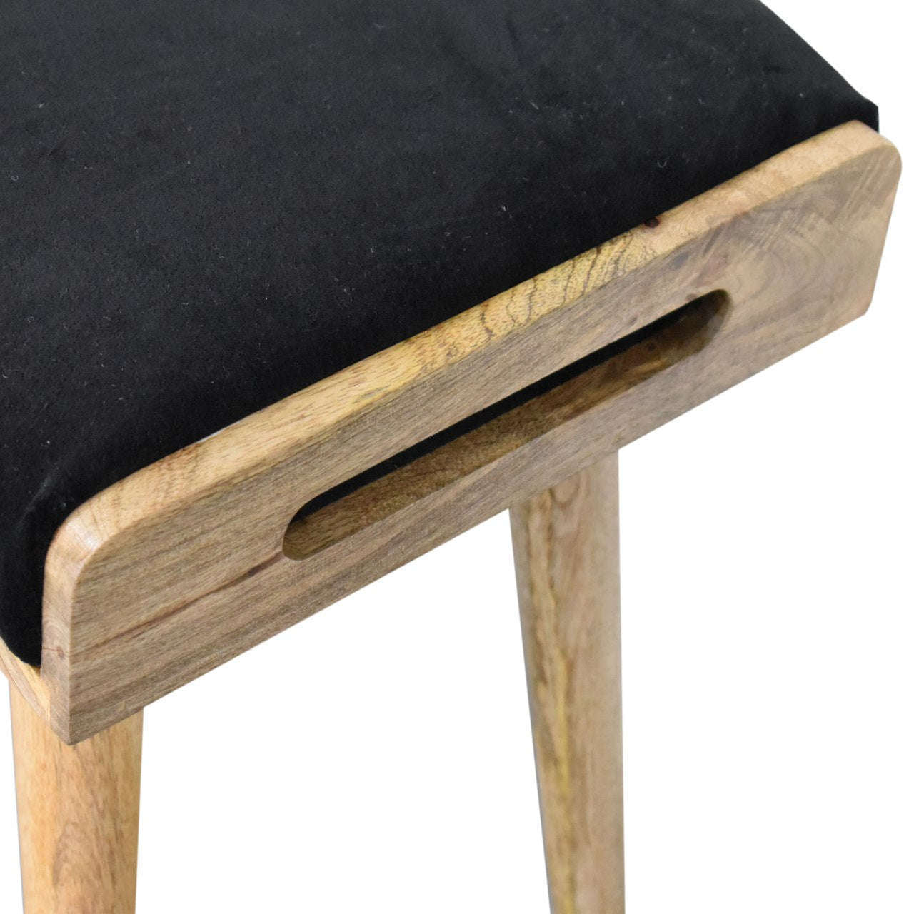 Ashpinoke:Black Velvet Tray Style Footstool-Footstools-Artisan