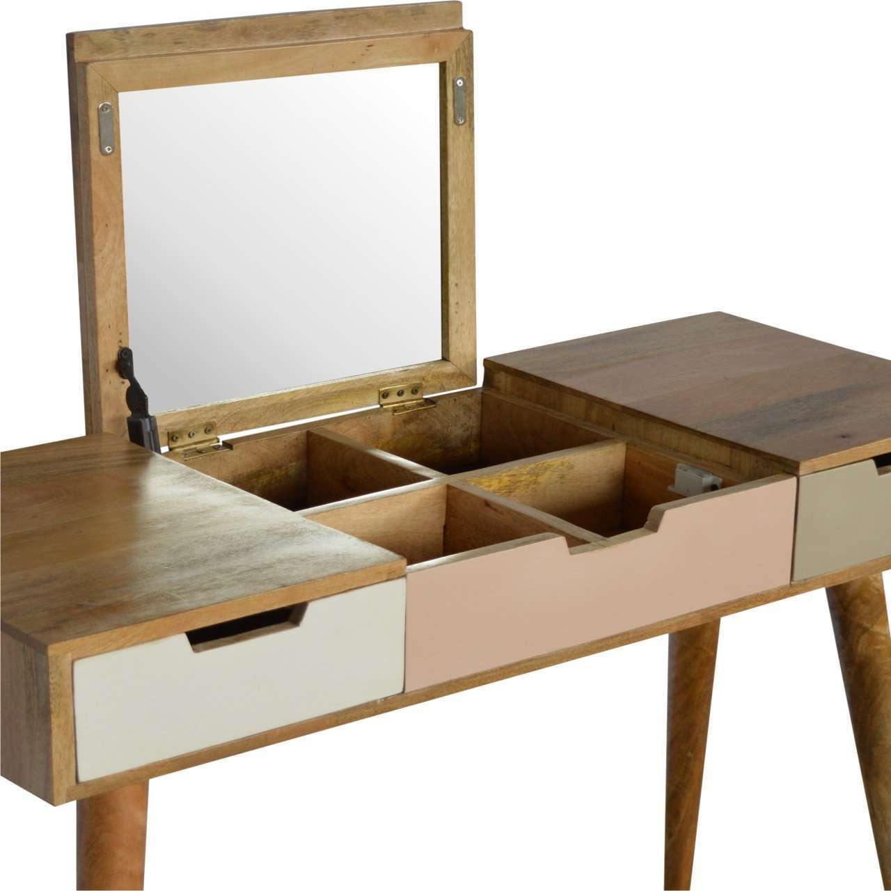 Ashpinoke:Blush Pink Dressing Table with Foldable Mirror-Dressers-Artisan