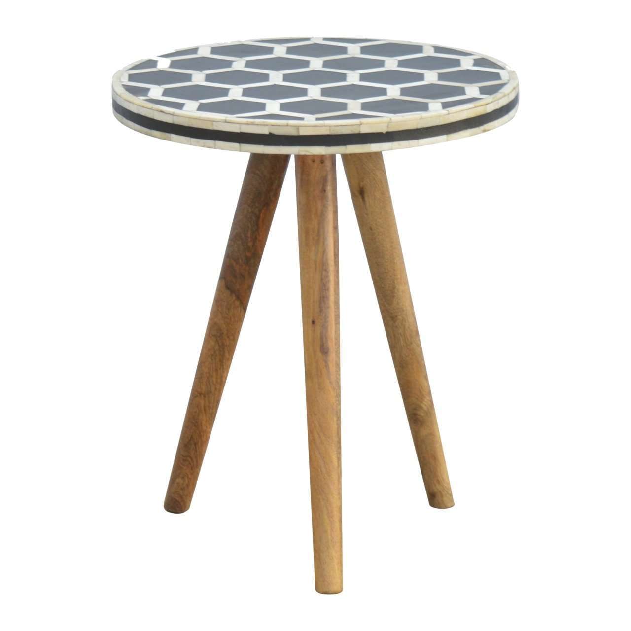 Ashpinoke:Bone Inlay Tripod Stool-Stools-Artisan