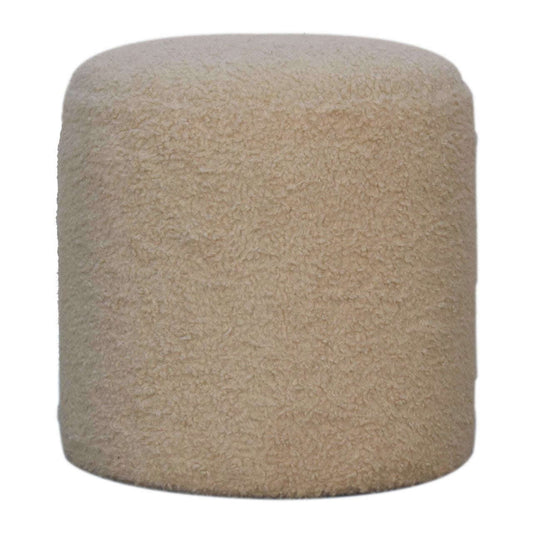 Ashpinoke:Boucle Cream Round Footstool-Footstools-Artisan