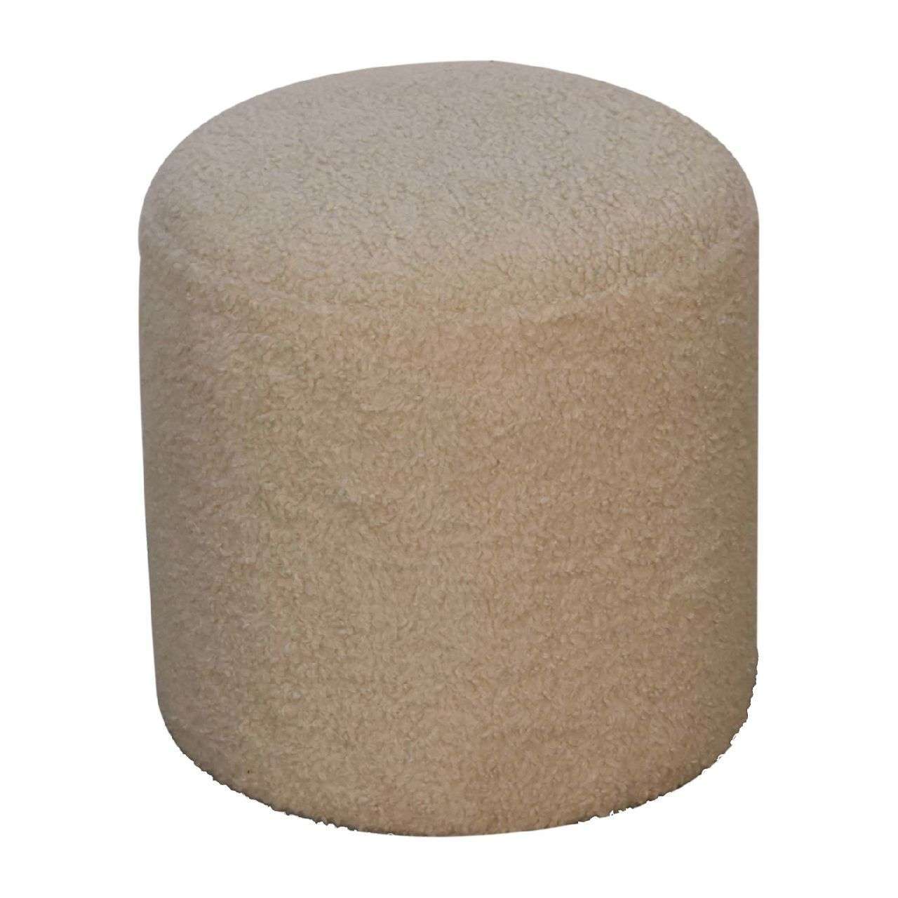 Ashpinoke:Boucle Cream Round Footstool-Footstools-Artisan