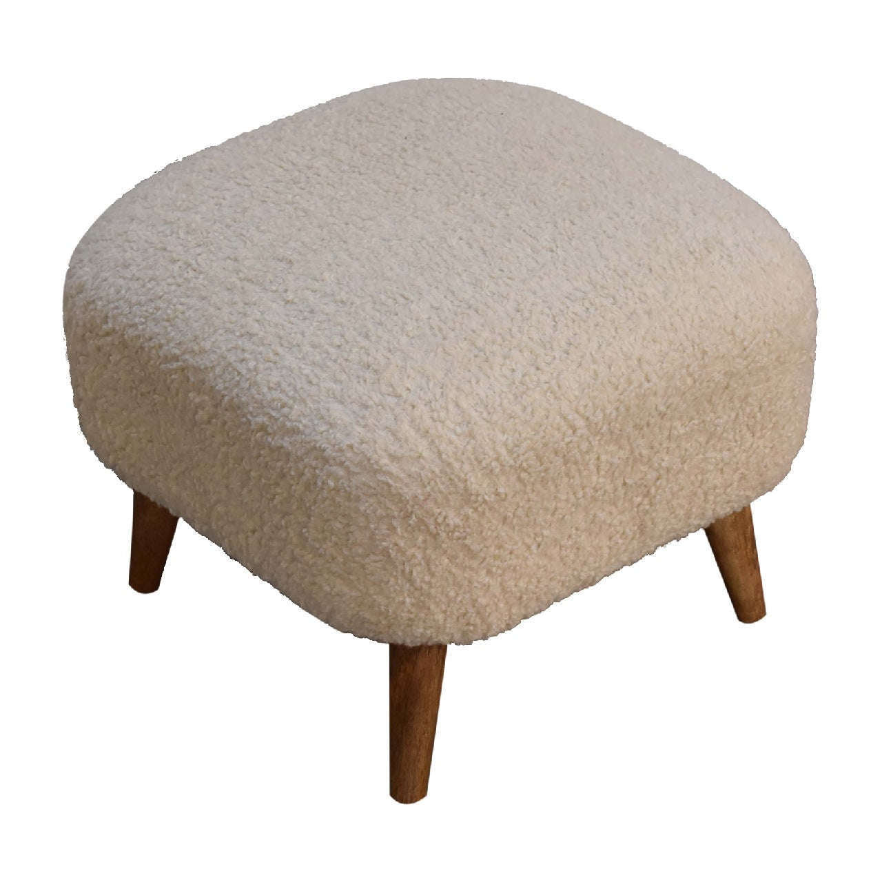 Ashpinoke:Bouclé Cream Square Footstool-Footstools-Artisan