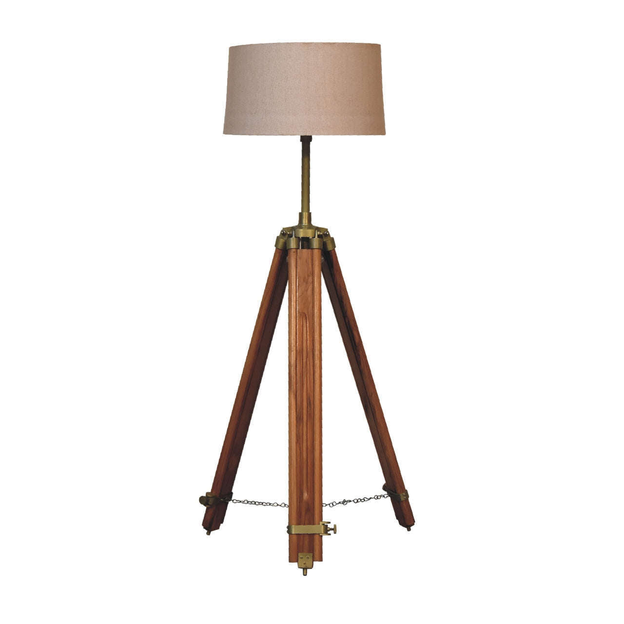 Ashpinoke:Brass Plated and Wooden Teak Floor Lamp-Lighting-Artisan