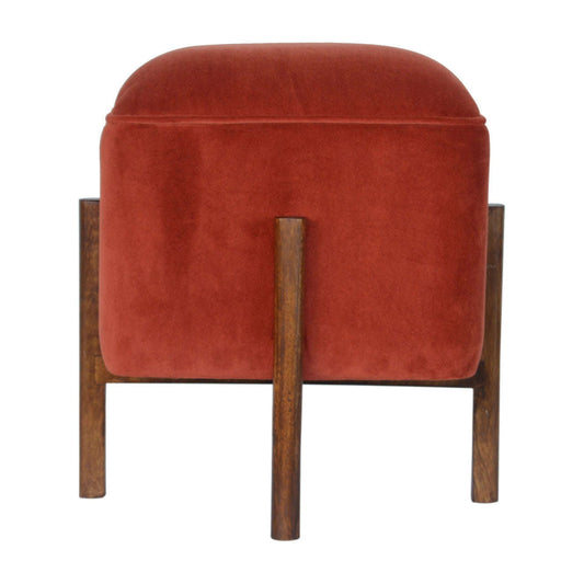 Ashpinoke:Brick Red Velvet Footstool with Solid Wood Legs-Footstools-Artisan