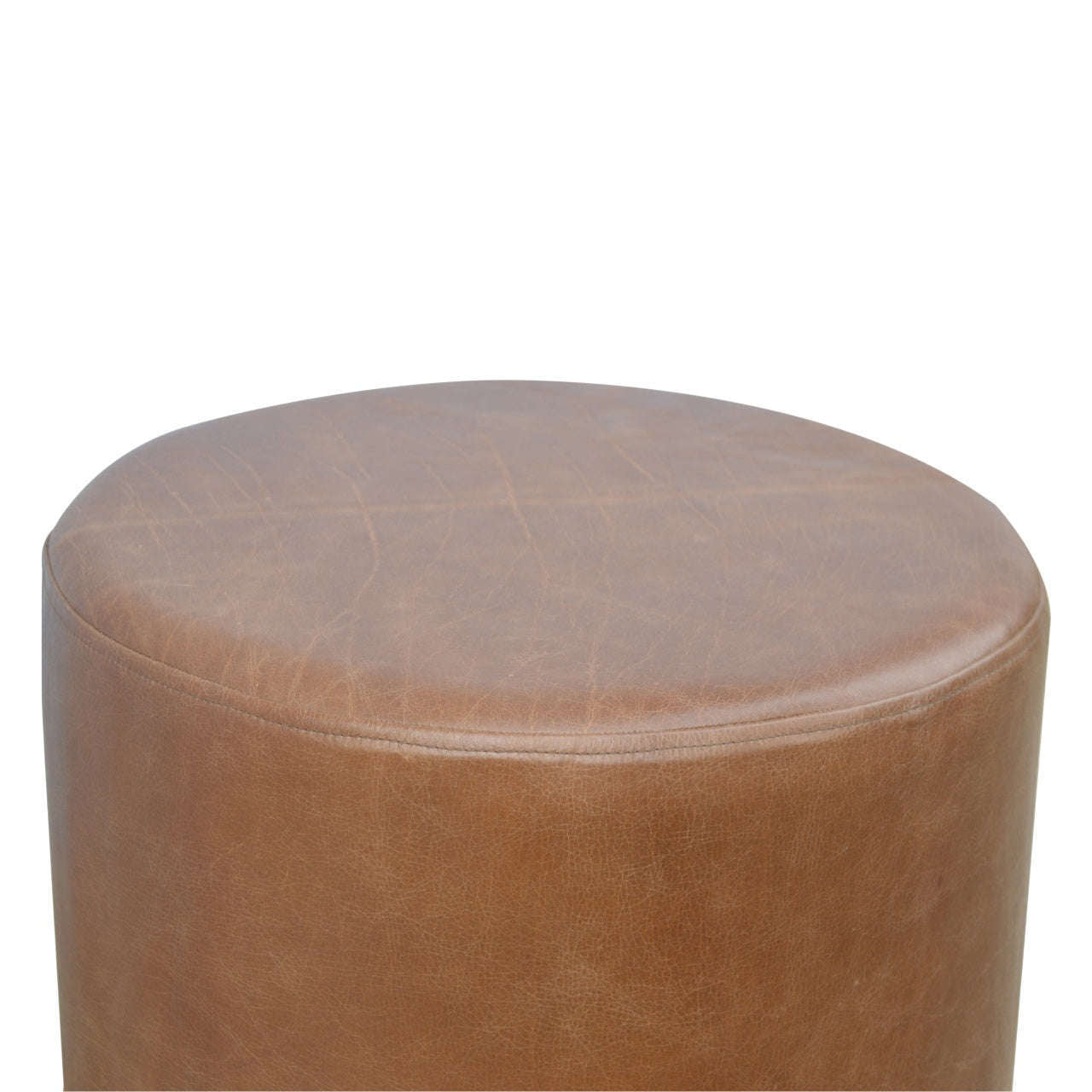 Ashpinoke:Brown Buffalo Leather Footstool with Gold Base-Footstools-Artisan