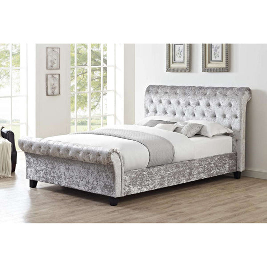 Ashpinoke:Casablanca HFE Crushed Velvet King Size Bed Grey-King Size Beds-Heartlands Furniture