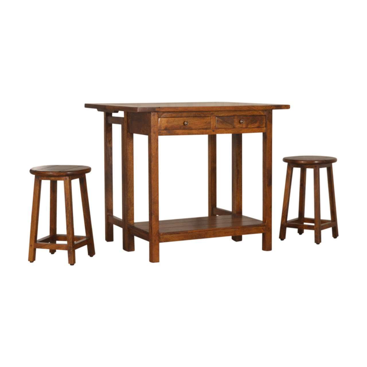 Ashpinoke:Chestnut Breakfast Table With 2 Stools-Dining Tables-Artisan