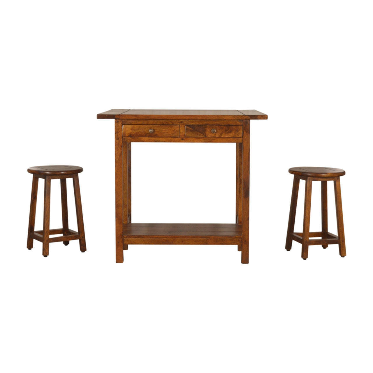 Ashpinoke:Chestnut Breakfast Table With 2 Stools-Dining Tables-Artisan