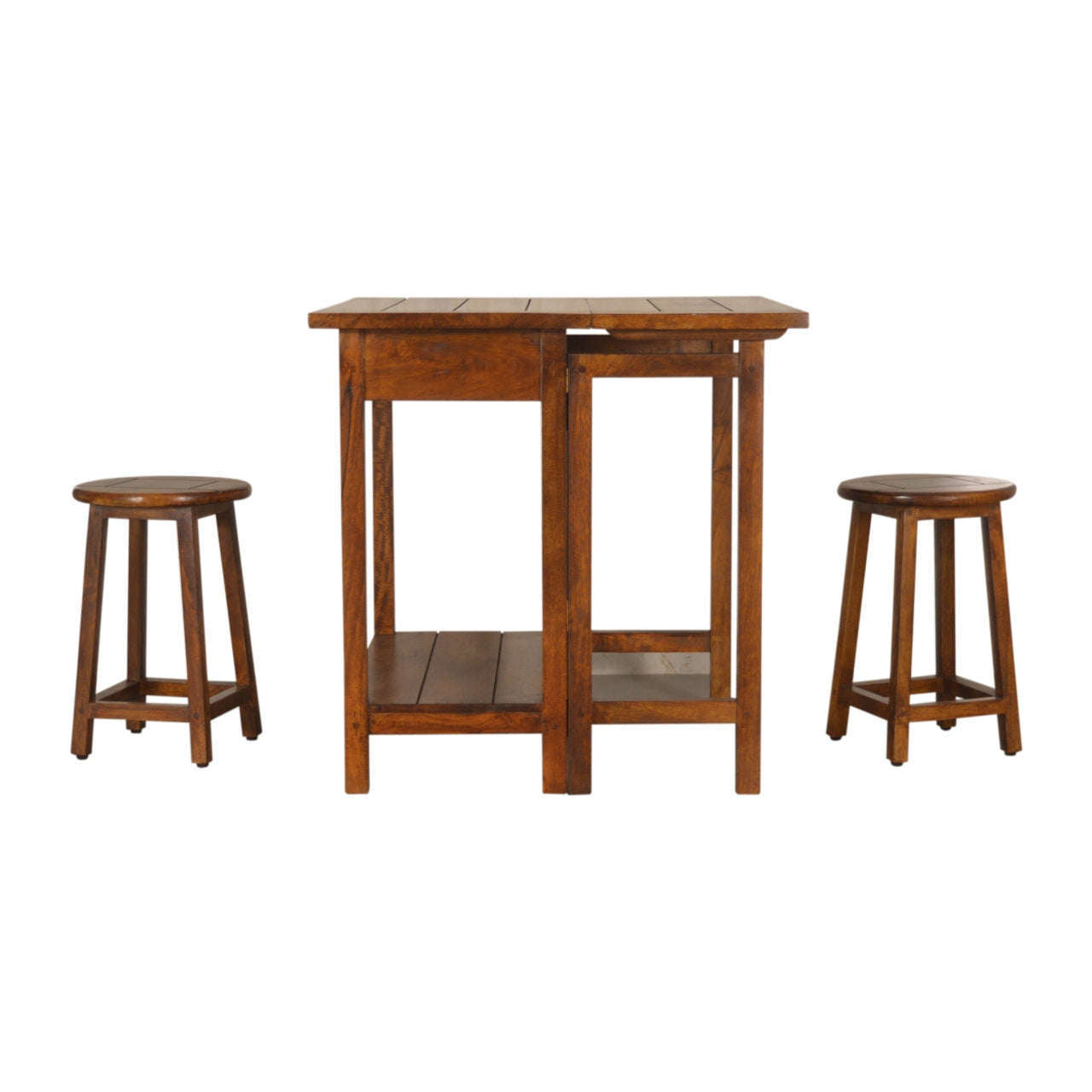 Ashpinoke:Chestnut Breakfast Table With 2 Stools-Dining Tables-Artisan
