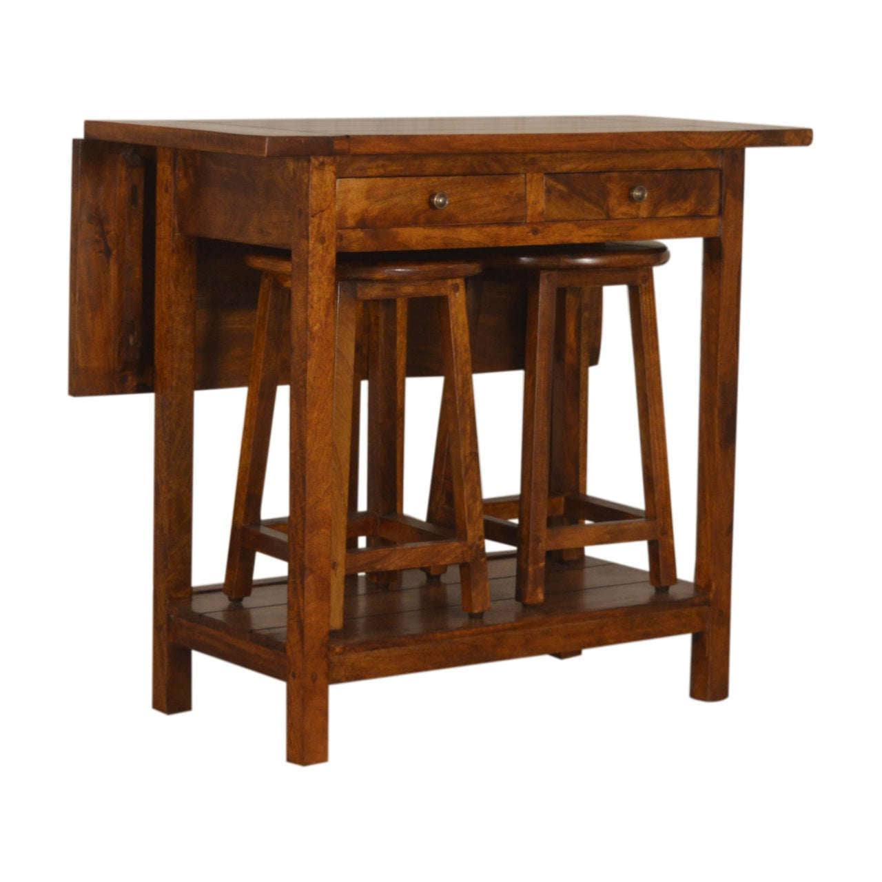 Ashpinoke:Chestnut Breakfast Table With 2 Stools-Dining Tables-Artisan