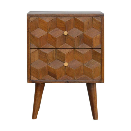 Ashpinoke:Chestnut Cube Carved Bedside-Bedsides-Artisan