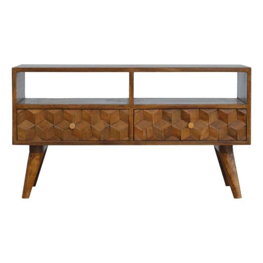 Ashpinoke:Chestnut Cube Carved TV Unit-TV Units-Artisan