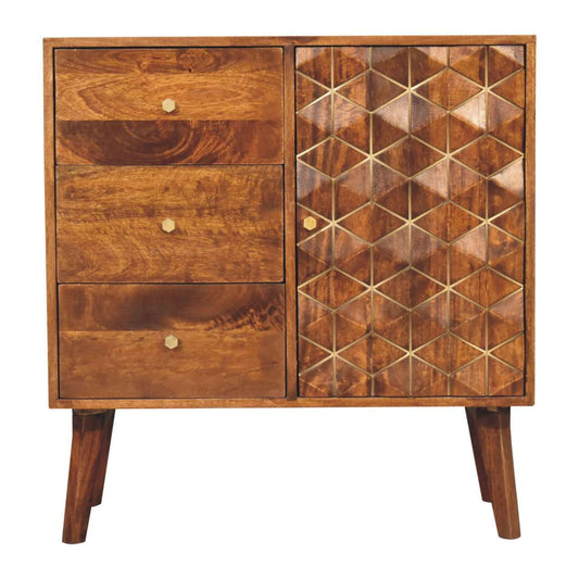 Ashpinoke:Chestnut Cubed Brass Inlay Cabinet-Cabinets-Artisan