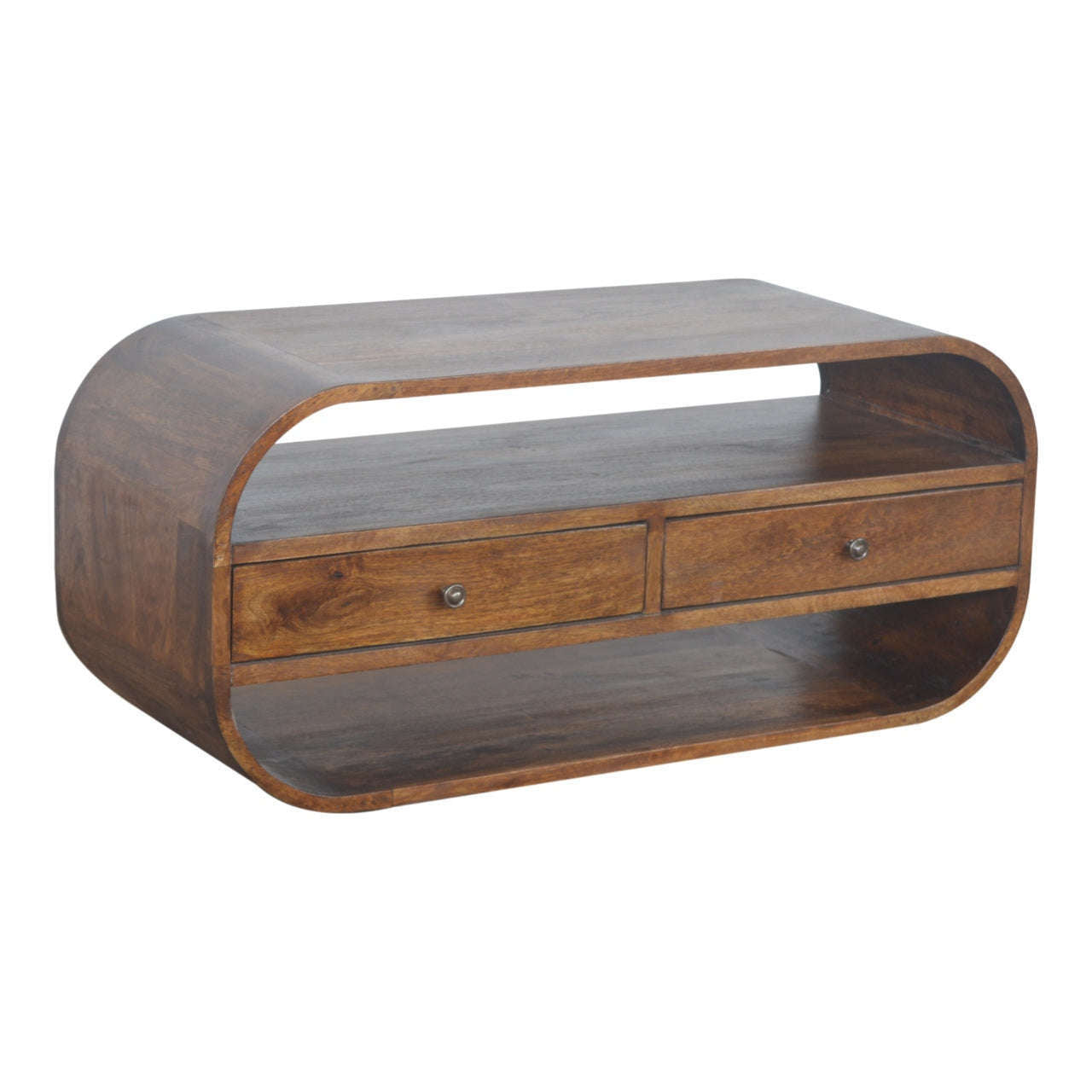 Ashpinoke:Chestnut Curved Edge Media Unit with 2 Drawers-Media Units-Artisan