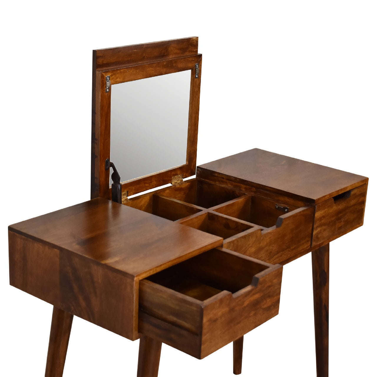 Ashpinoke:Chestnut Dressing Table with Foldable Mirror-Dressers-Artisan