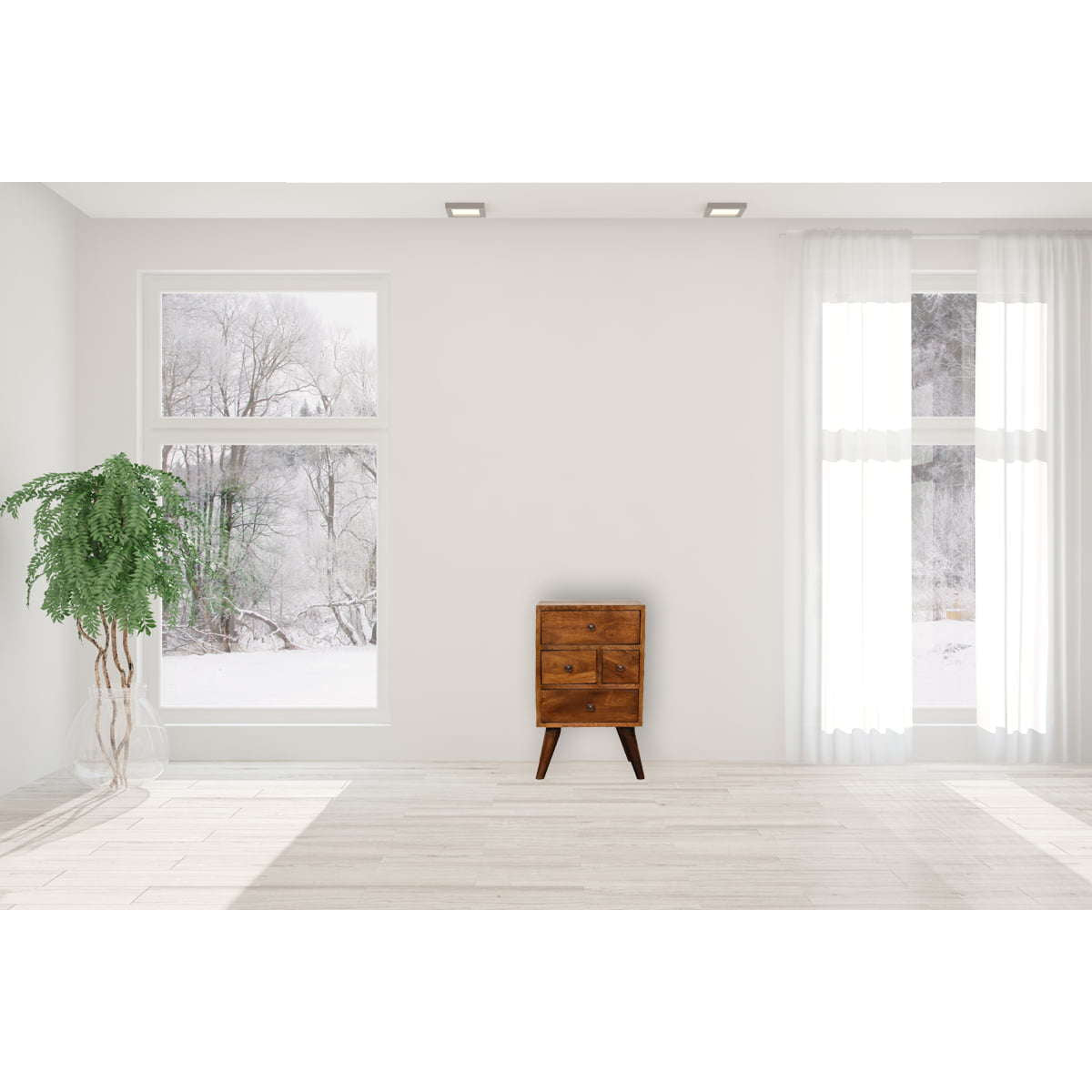 Ashpinoke:Chestnut Nordic Style 4 Drawer Multi Bedside-Bedsides-Artisan