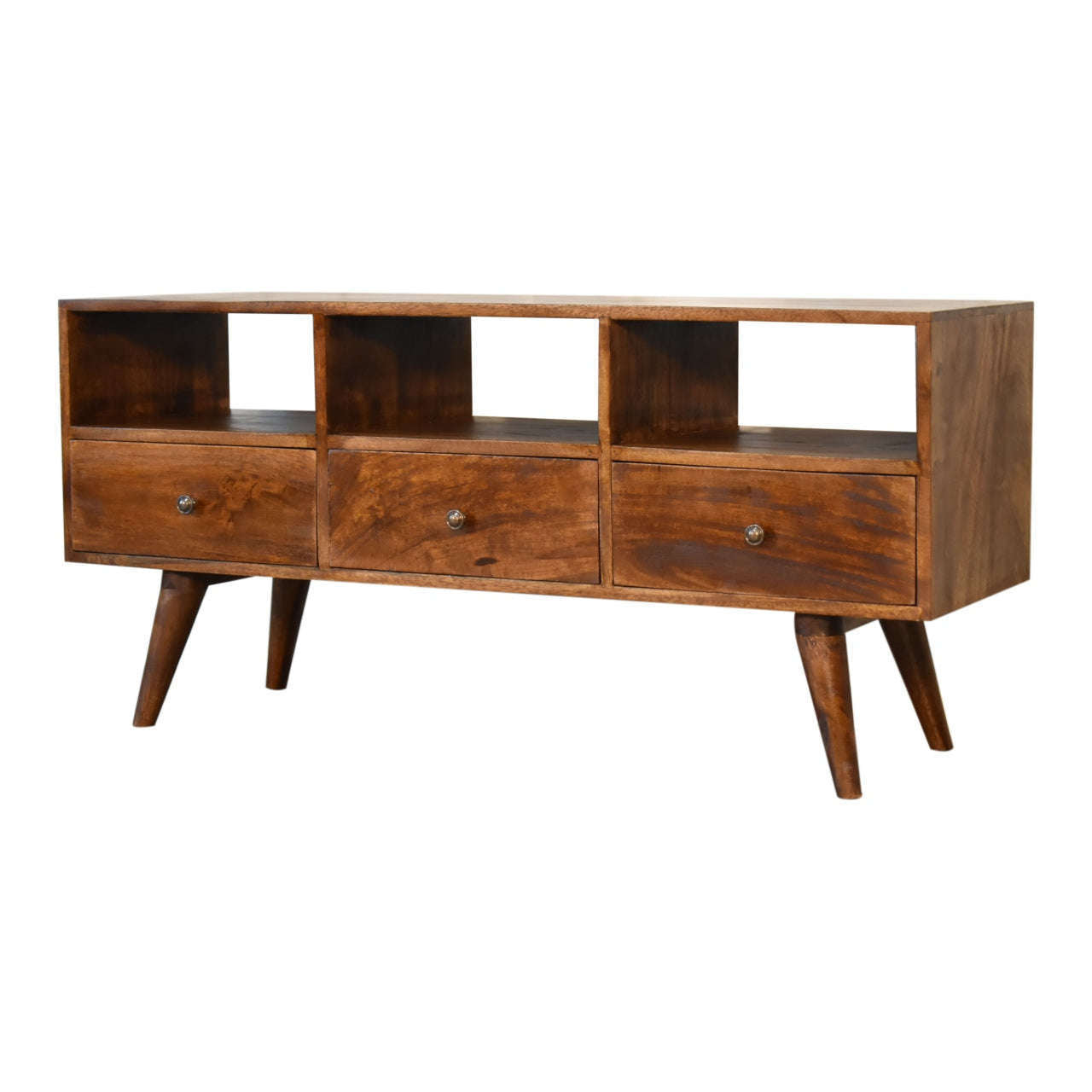 Ashpinoke:Chestnut Nordic Style TV Unit with 3 Drawers-TV Units-Artisan