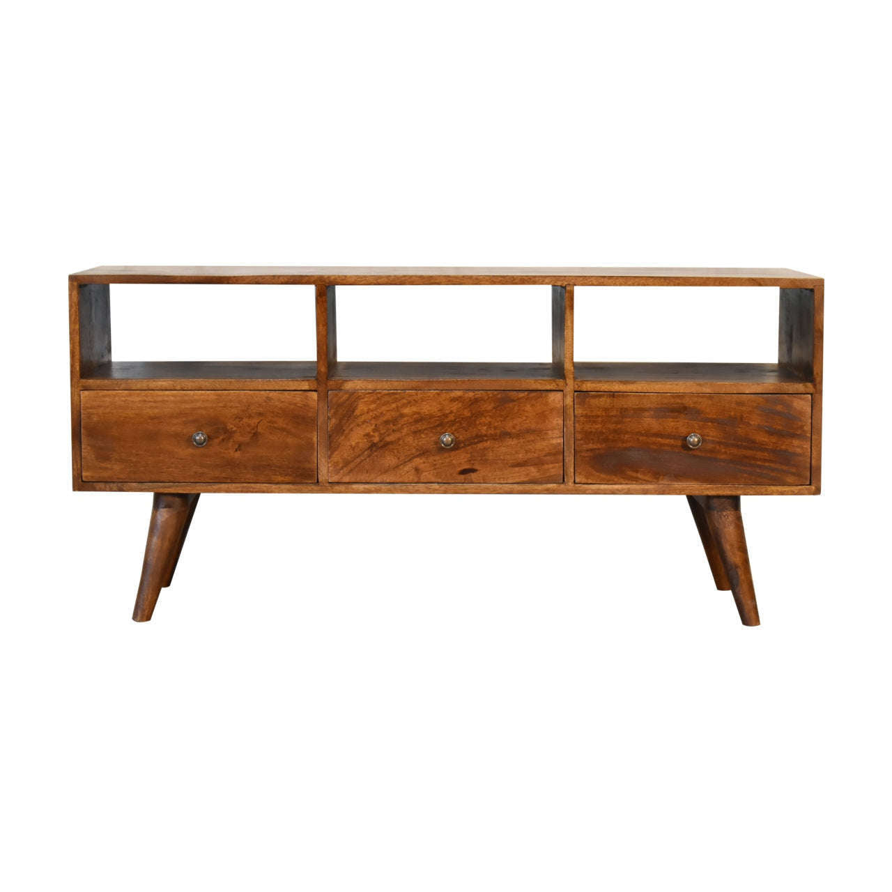 Ashpinoke:Chestnut Nordic Style TV Unit with 3 Drawers-TV Units-Artisan