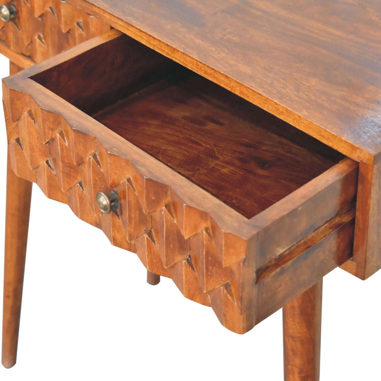 Ashpinoke:Chestnut Pineapple Carved Console Table-Console and Hall Tables-Artisan