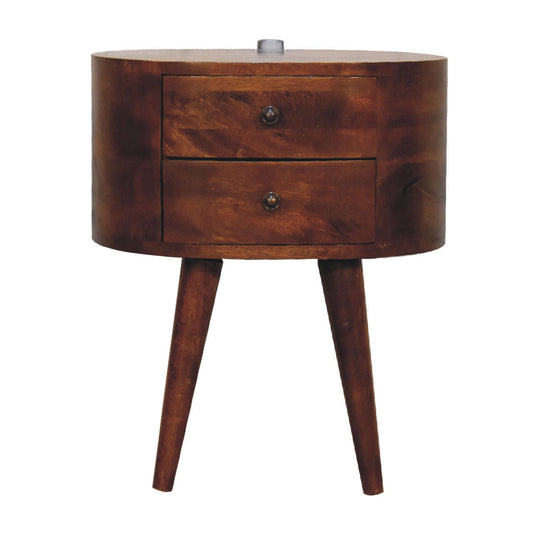 Ashpinoke:Chestnut Rounded Bedside Table with Reading Light-Bedsides-Artisan