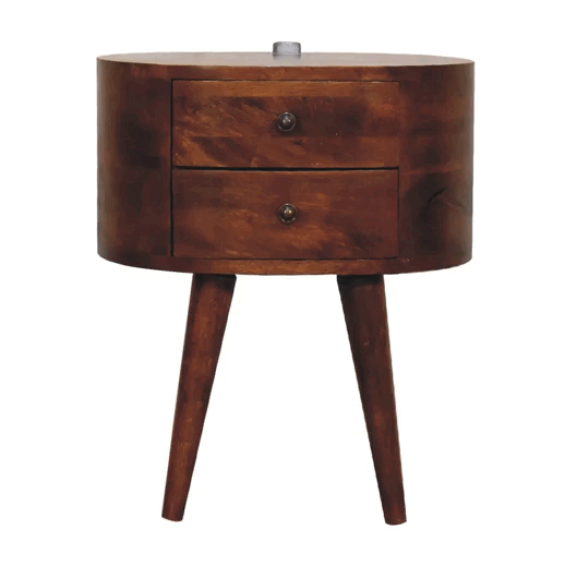 Ashpinoke:Chestnut Rounded Bedside Table with Reading Light-Bedsides-Artisan