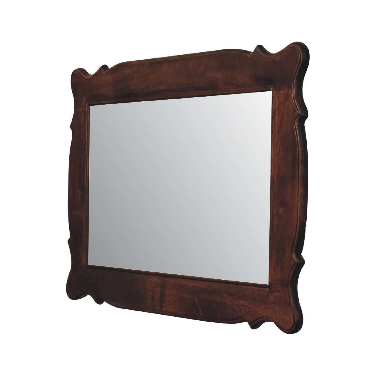 Ashpinoke:Chestnut Wooden Hand Carved Oblong Frame with Mirror-Mirrors-Artisan