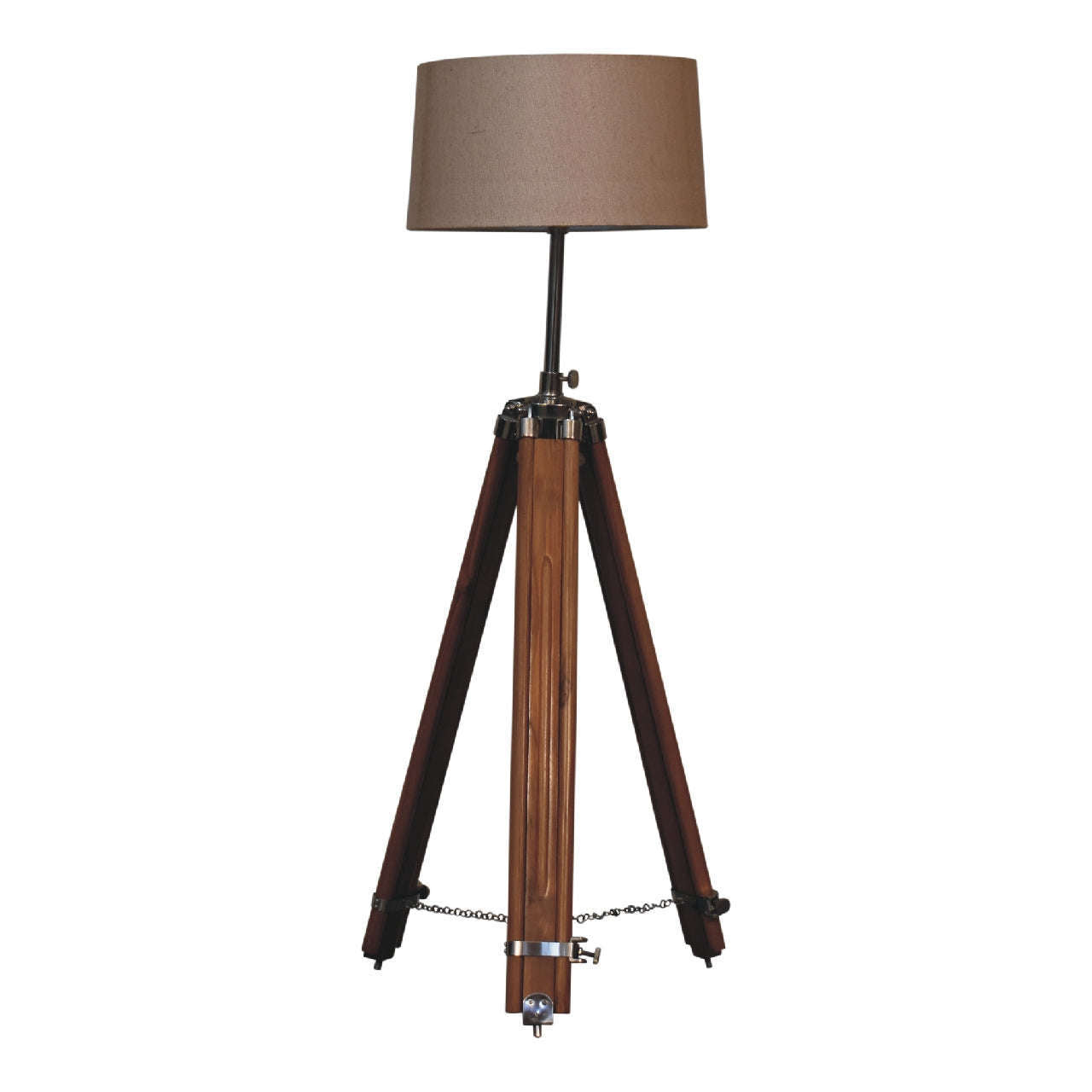 Ashpinoke:Chrome Plated and Wooden Teak Floor Lamp-Lighting-Artisan