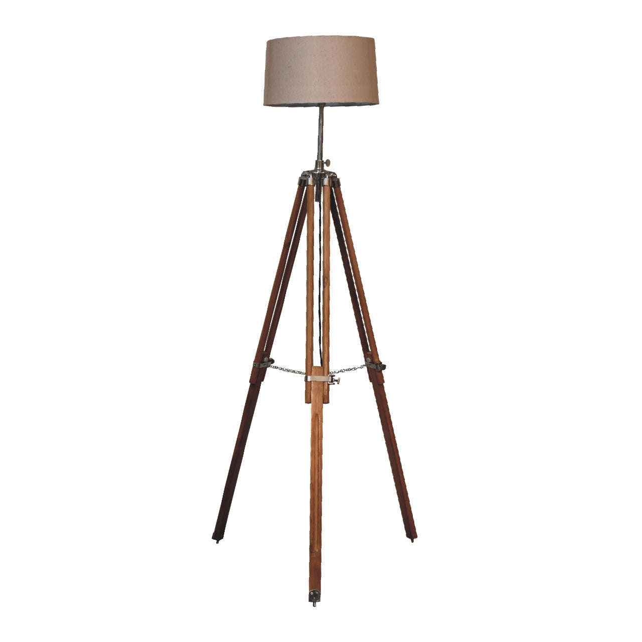 Ashpinoke:Chrome Plated and Wooden Teak Floor Lamp-Lighting-Artisan