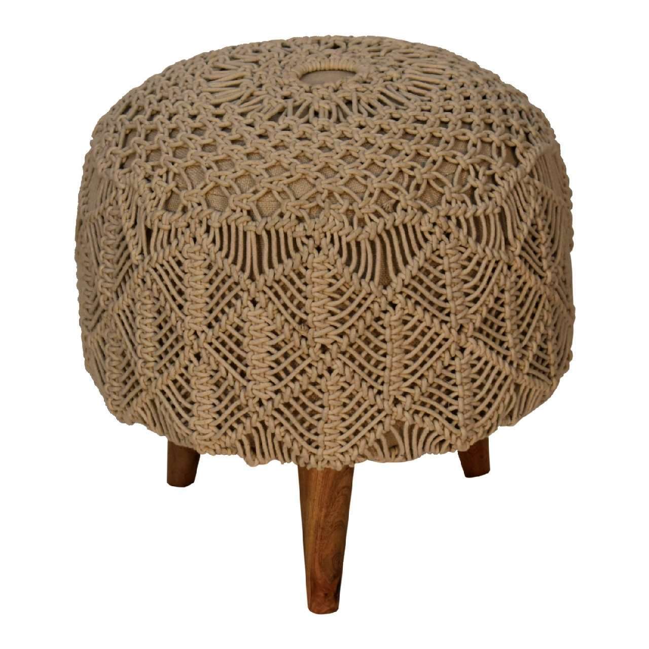 Ashpinoke:Crotchet Beige Footstool-Footstools-Artisan