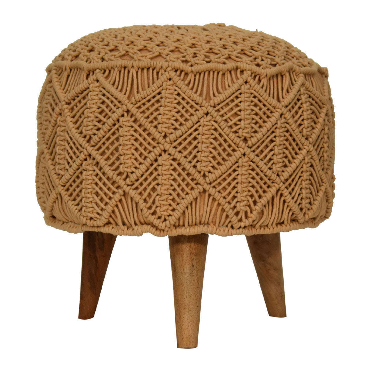 Ashpinoke:Crotchet Mustard Footstool-Footstools-Artisan