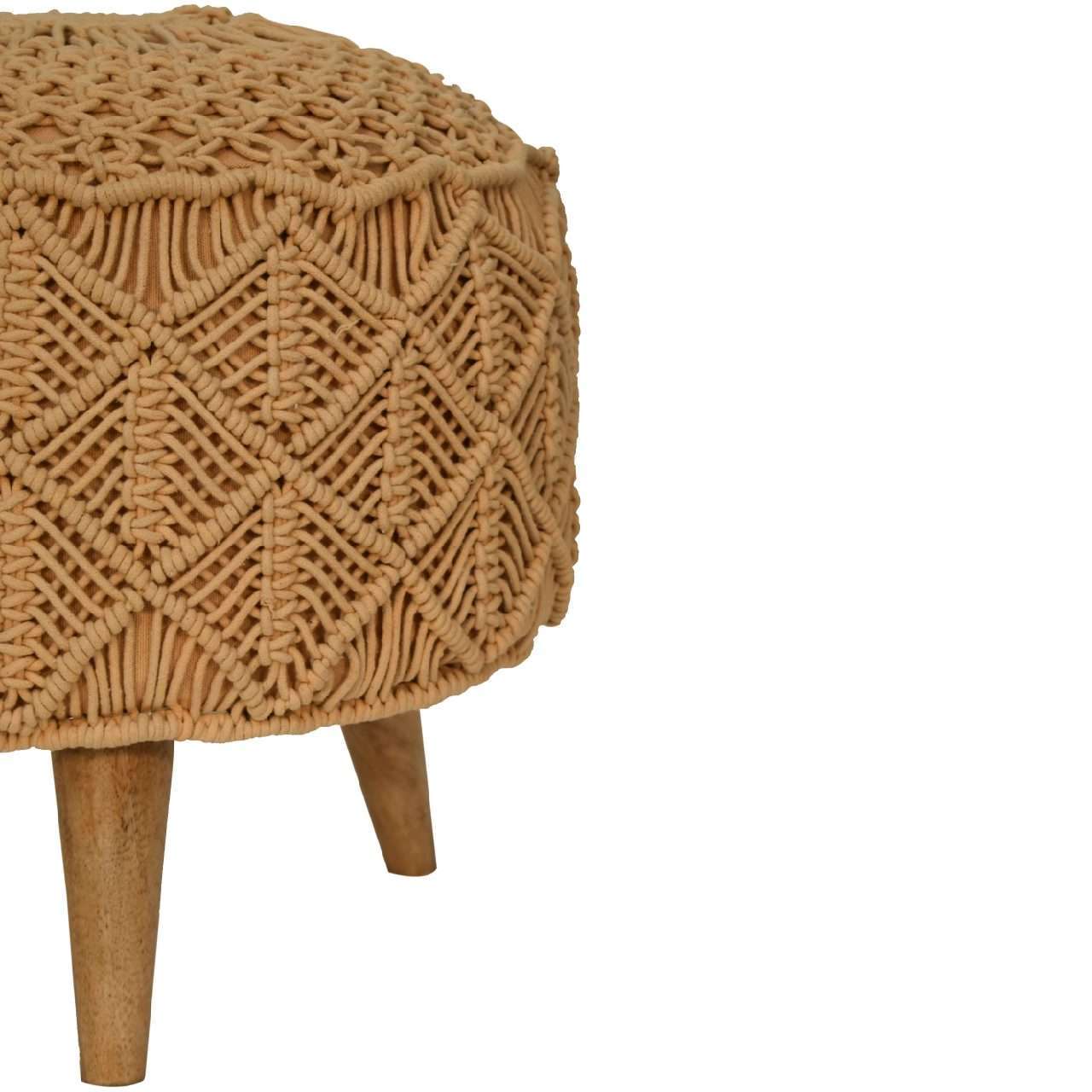 Ashpinoke:Crotchet Mustard Footstool-Footstools-Artisan