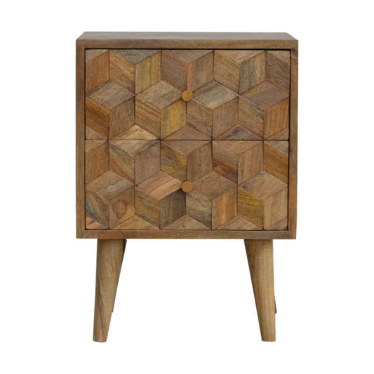 Ashpinoke:Cube Carved Bedside with 2 Drawers-Bedsides-Artisan