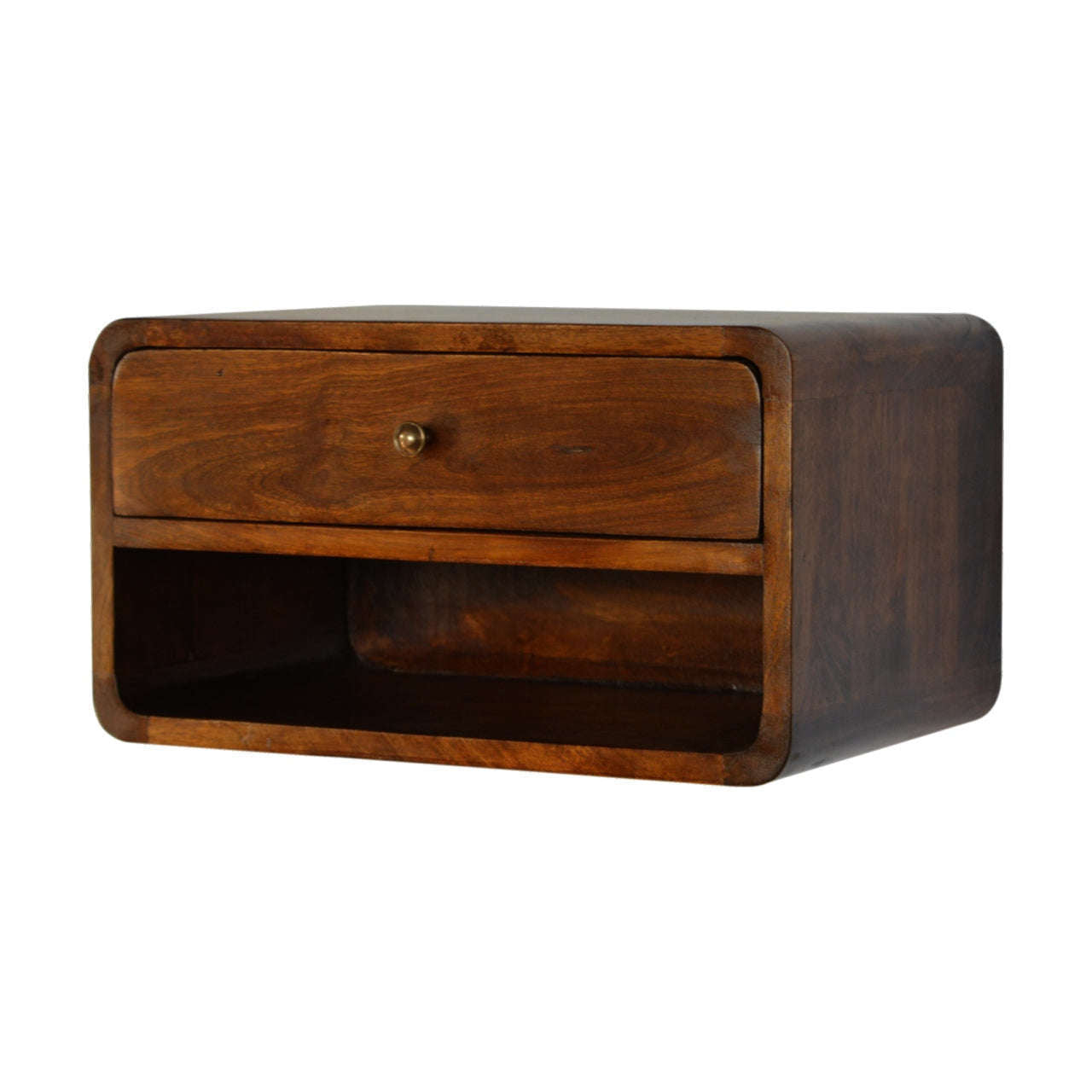 Ashpinoke:Curved Chestnut Wall Mounted Bedside with Open Slot-Bedsides-Artisan