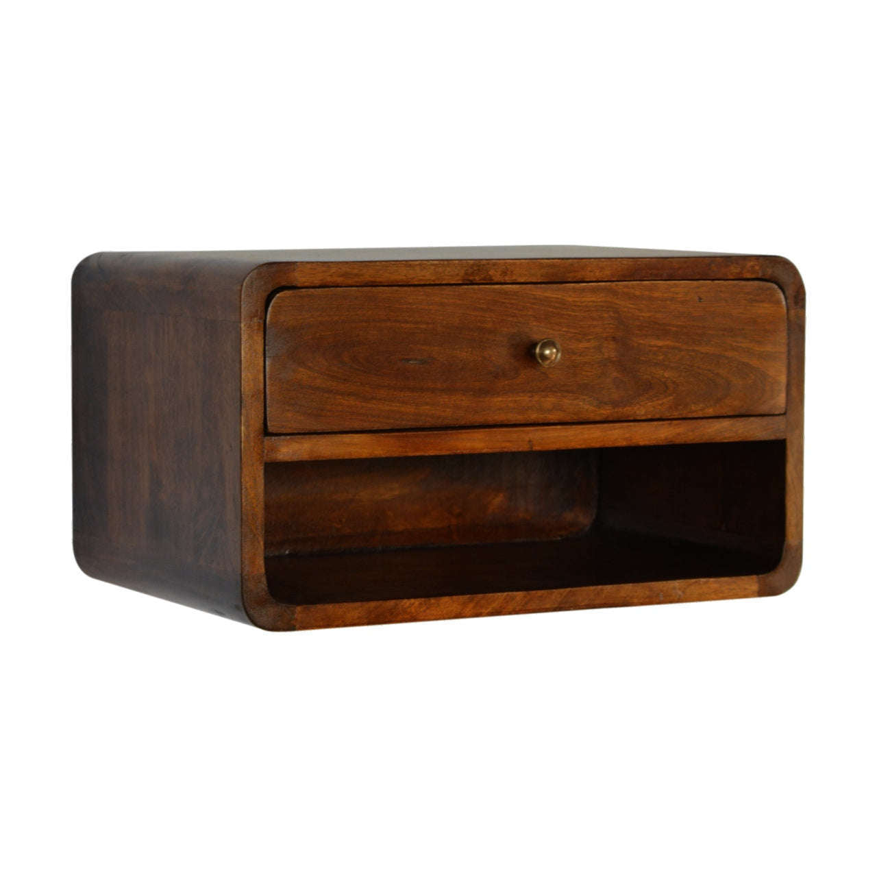 Ashpinoke:Curved Chestnut Wall Mounted Bedside with Open Slot-Bedsides-Artisan