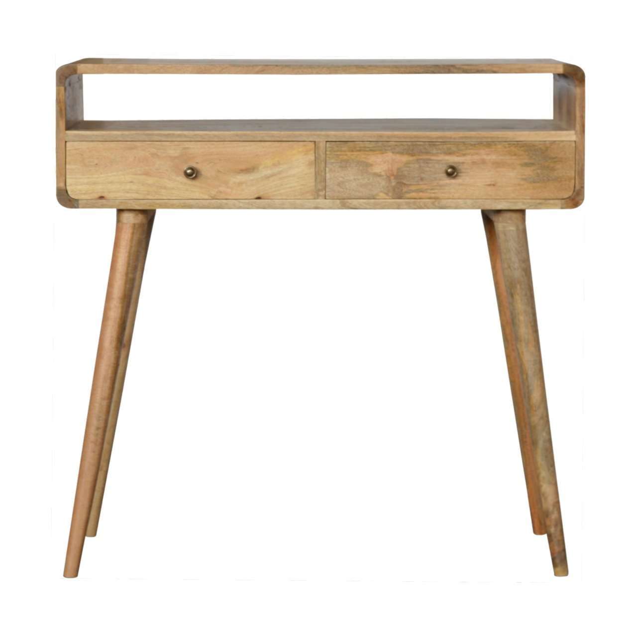 Ashpinoke:Curved Oak-ish Console Table-Console and Hall Tables-Artisan